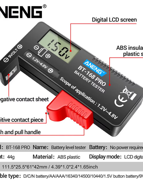 Load image into Gallery viewer, BT-168 PRO Digital Lithium Battery Capacity Tester Checkered Load Analyzer Display Check AAA AA Button Cell Universal Test
