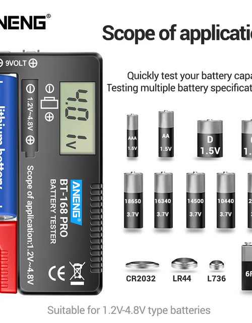 Load image into Gallery viewer, BT-168 PRO Digital Lithium Battery Capacity Tester Checkered Load Analyzer Display Check AAA AA Button Cell Universal Test
