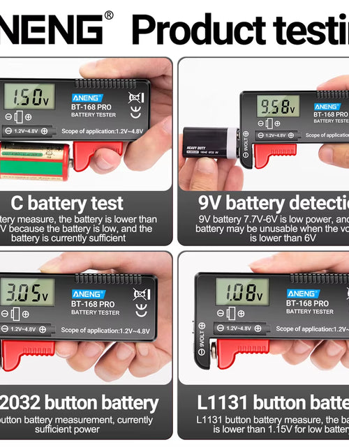 Load image into Gallery viewer, BT-168 PRO Digital Lithium Battery Capacity Tester Checkered Load Analyzer Display Check AAA AA Button Cell Universal Test
